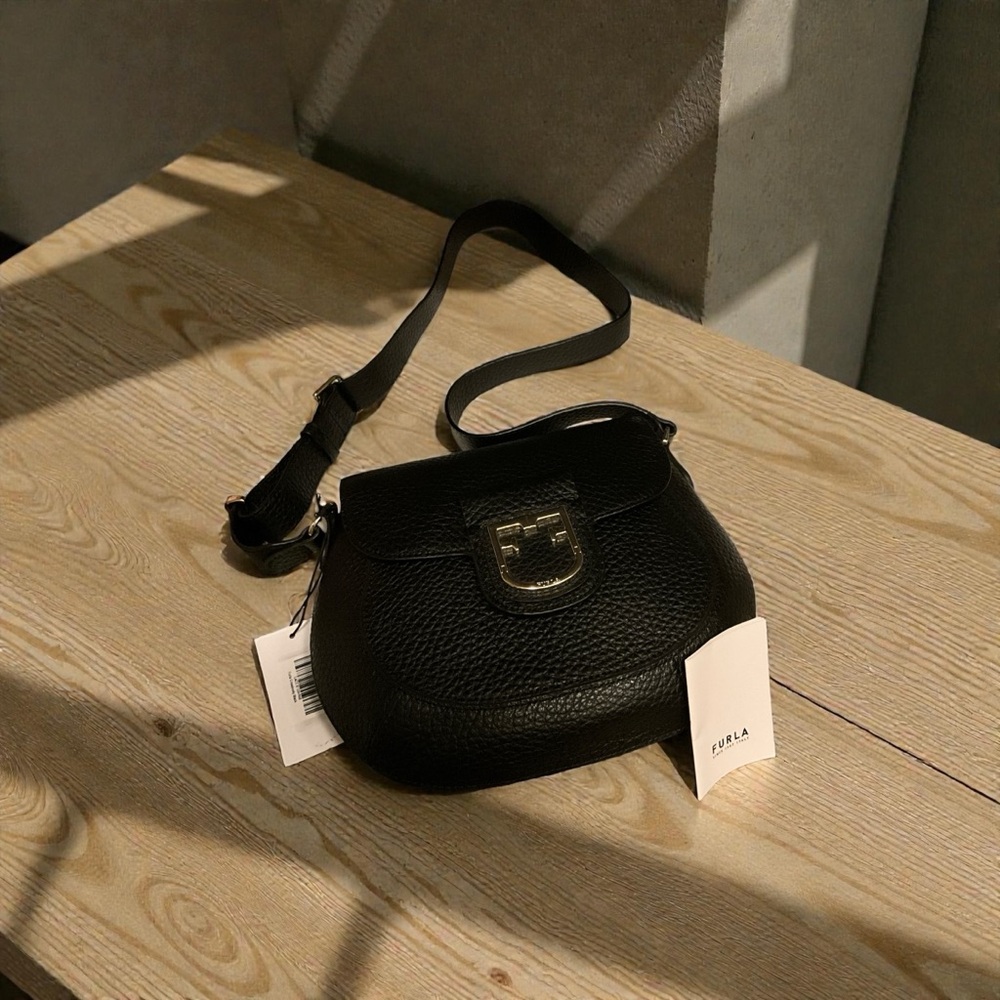 Furla Black Textured Crossbody Bag